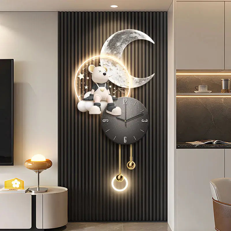 Light Luxury Living Room With High-end Feel Wall Clock Hanging Painting Dining Room Wall Lamp Reloj De Pared Grande Modern