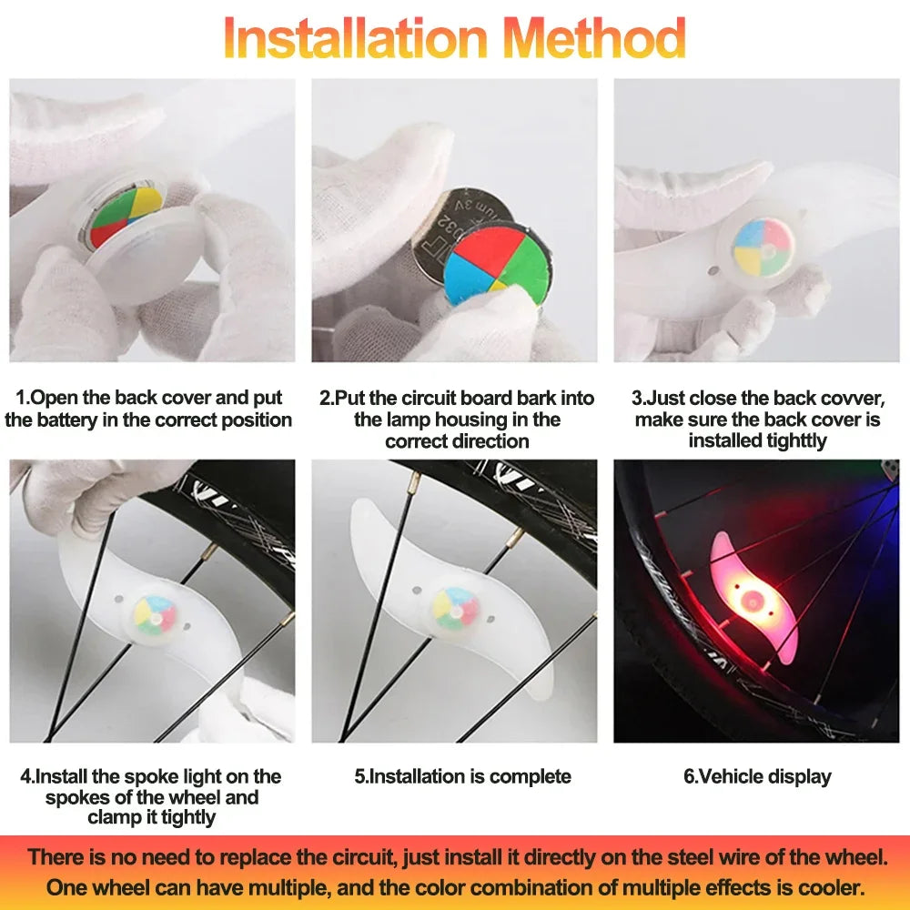 Waterproof Bicycle Wheel Spoke Light - 3 Modes for Safety and Visibility - Easy Installation - Ideal for Mountain and Road Bikes
