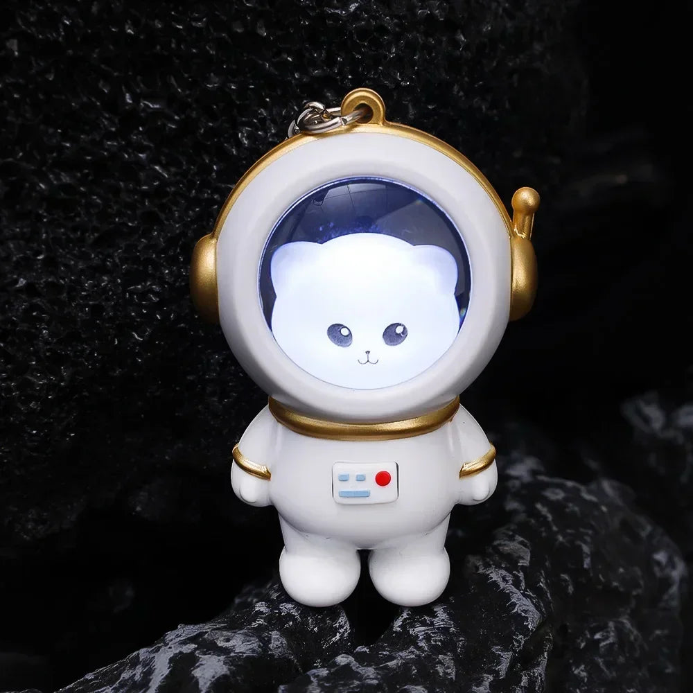 Creative Cartoon Lovely Spaceman Light Glowing Keychain Light Luminous Cute Bear Kawaii Cat Space Astronaut Key Ring Bag Hanging