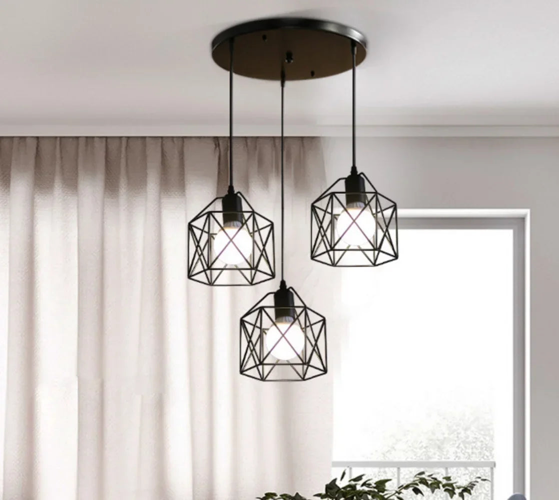 JOYINLED Retro Vintage Mid Century Home Black Rustic Led Chandelier Lamp Round Indoor Hanging Ceiling Light Pedant Light Fixture