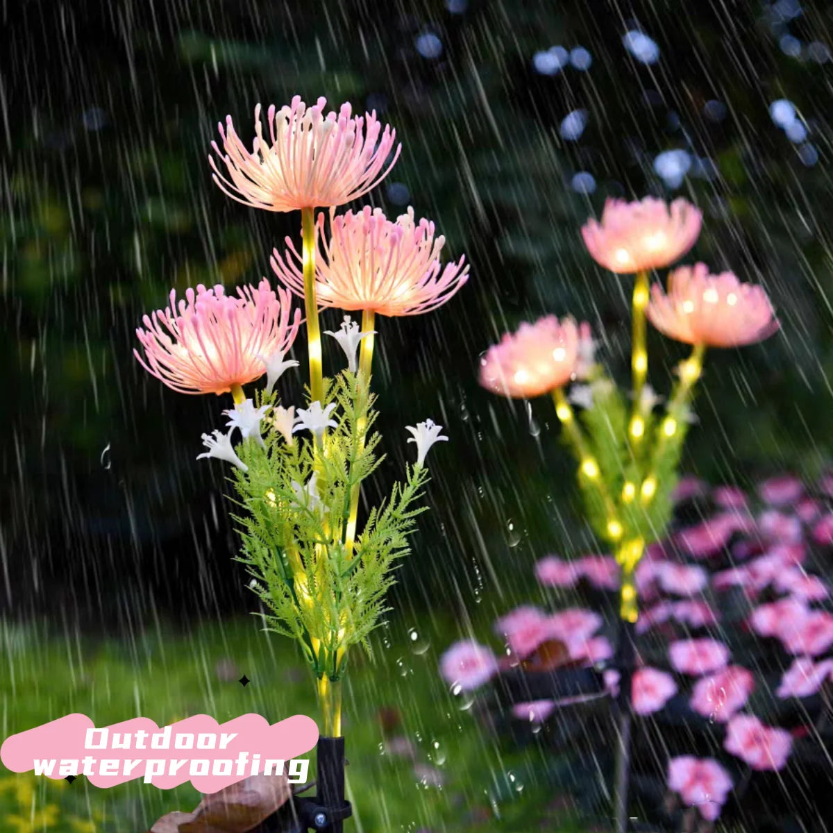 2PC solar powered shore flower ground plug-in lamp, outdoor waterproof, beautiful flower decoration, 1PCourtyard lawn decoration