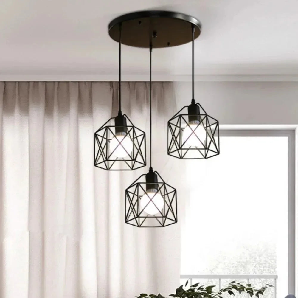 JOYINLED Retro Vintage Mid Century Home Black Rustic Led Chandelier Lamp Round Indoor Hanging Ceiling Light Pedant Light Fixture