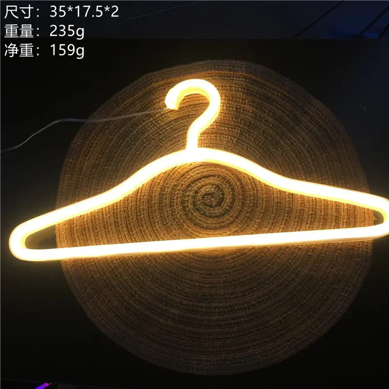 Clothes Hanger LED Neon Lights Colorful Wall Hanging Neon Sign Store Night Lamps for Festival Home Party Wedding Decoration