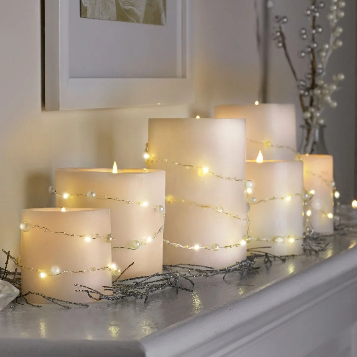 1pc 20/50 LED Red/White Pearl String Lights Pearlized Copper Wire Fairy Lamp Battery Powered For Home Wedding Festival Decor