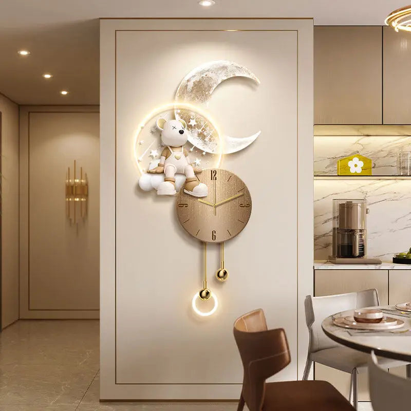 Light Luxury Living Room With High-end Feel Wall Clock Hanging Painting Dining Room Wall Lamp Reloj De Pared Grande Modern